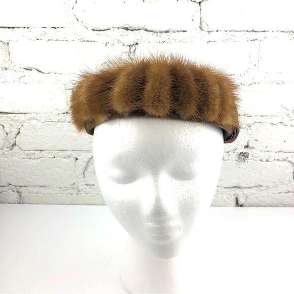 Vintage M. Berne Mink Fur Ribbed Satin Bow Headband Hat - Picture 4 of 7